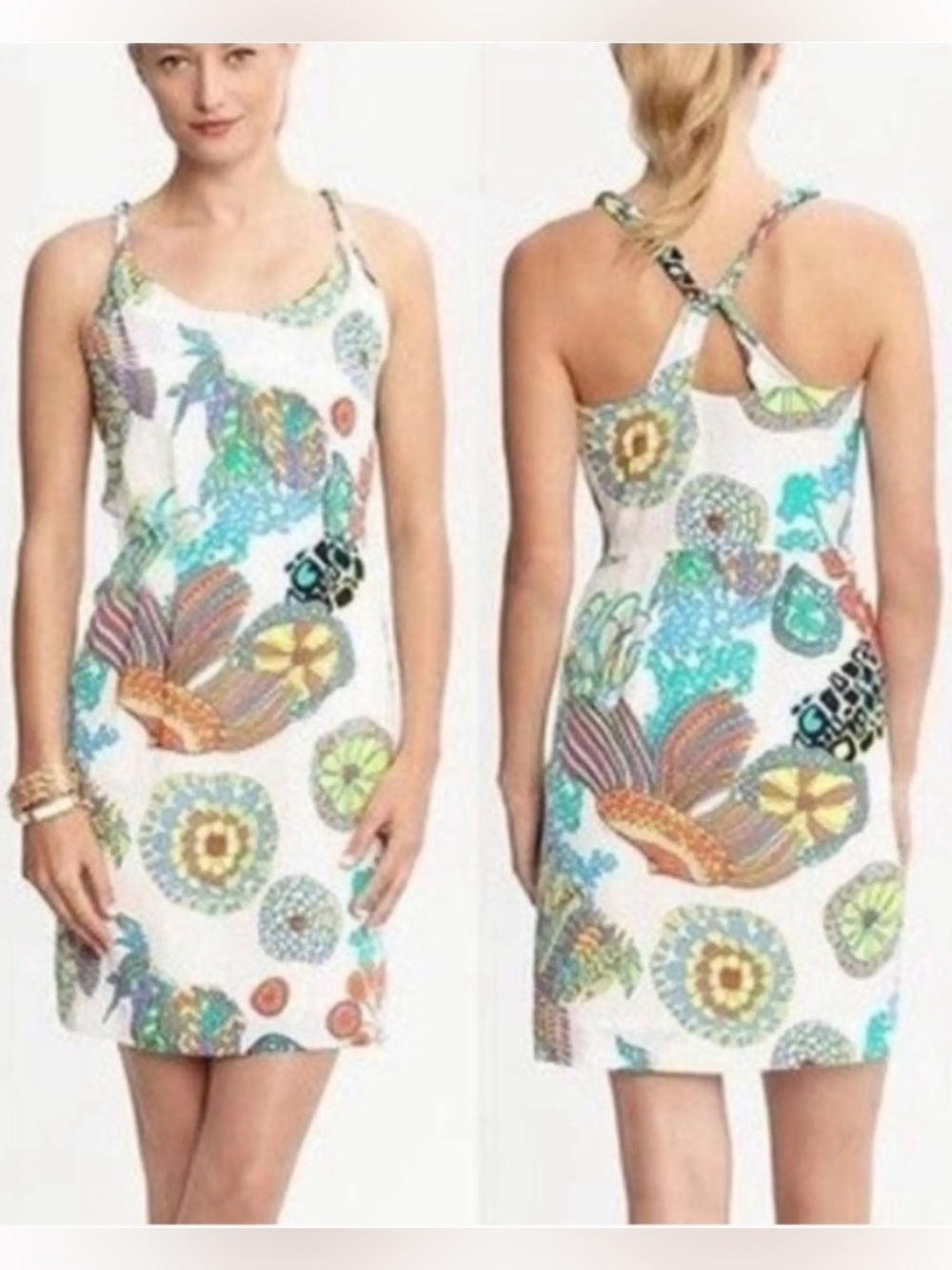 🌸Vintage Trina Turk for Banana Republic Botanical Silk Dress Summer 2012 Size 4